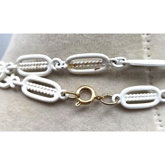 Vintage White Enamel Double Strand Link Necklace - Picture 2 of 2